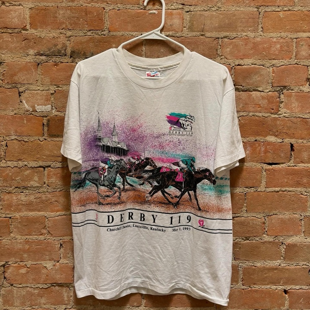 $150 vintage 1993 119th Kentucky Derby Horse Racing white t-shirt